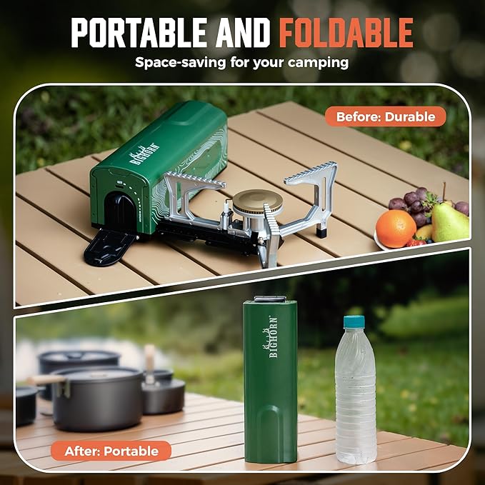 BIG HORN OUTDOORS Butane Camping Stove, Portable Folding Gas Burner with Carry Bag for Camping