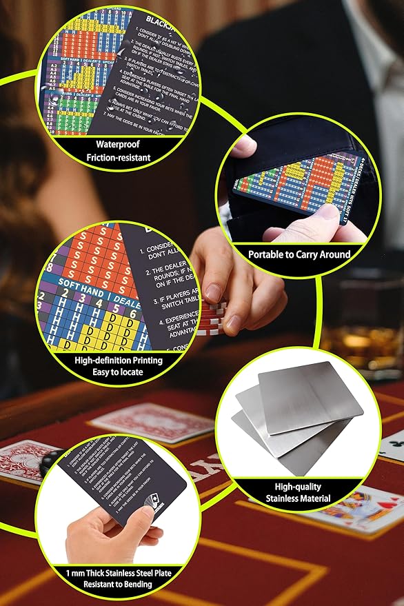 Metal Blackjack Strategy Card Stainless Steel Blackjack Basic Strategy Card/Book Allowed at The