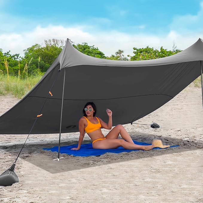 Red Suricata Family Beach Tent & Beach Canopy, UPF50 Sun Beach Shade, Sunshade with 4 Aluminum