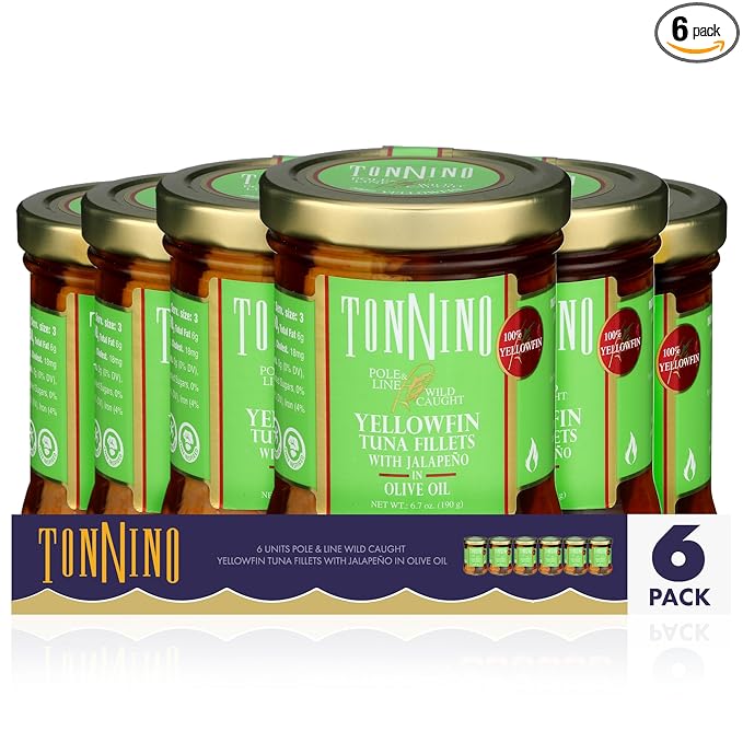 Tonnino Tuna Fish Yellowfin Pole&Line - Jalapeno in Olive Oil ??Pack of 6 ??Alternative to Salmon