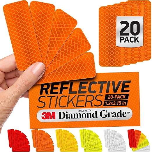 Reflective Safety Tape Stickers | 3M Diamond Grade | Orange | 1.2″ x 3.15″ | 20-Pack | Safety