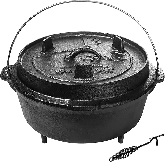 Overmont Camp Dutch Oven Pre Seasoned Cast Iron Lid Also a Skillet Casserole Pot with Lid Lifter