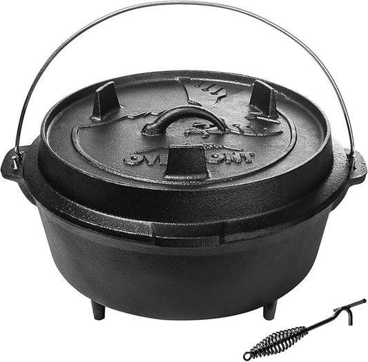 Overmont Camp Dutch Oven Pre Seasoned Cast Iron Lid Also a Skillet Casserole Pot with Lid Lifter