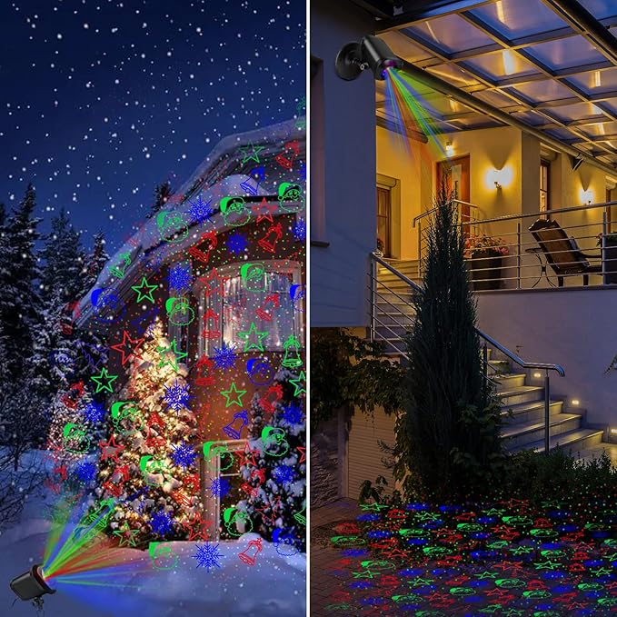 RGB Laser Christmas Lights - Indoor/Outdoor, 3 Colors, Multiple Patterns, Waterproof with Remote