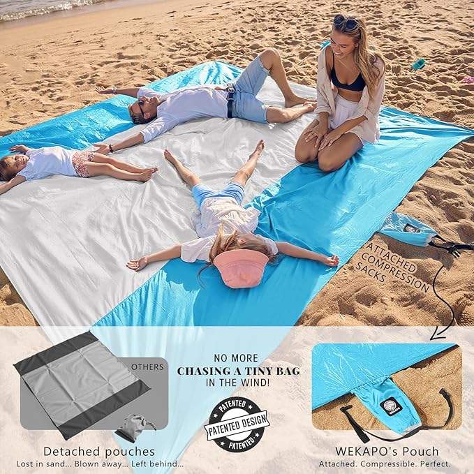 WEKAPO Beach Blanket Sandproof Waterproof, Extra Large Beach Mat, Oversized & Compact Sand Free Mat
