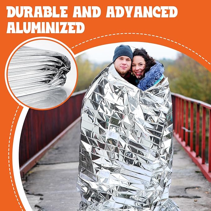Kingdder Oversized Emergency Blankets 30 Pack 99" L x 83" W Emergency Thermal Blankets Silver Foil