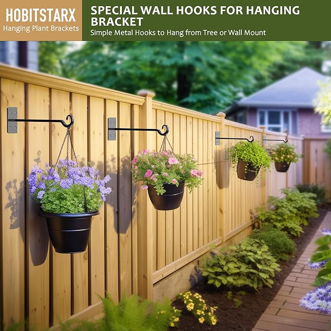 Heavy Duty Plant Hangers Outdoor- Hand-Forged Hanging Plant Brackets - 2 Pack 12 Inch Black Wrought