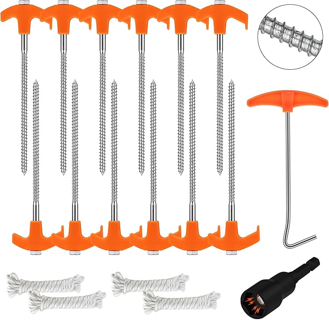 HORUSDY Tent Stakes Heavy Duty, 18-Pack 8.07 Inch Tent Stakes with with 4x13ft Rope & 1 Stopper T