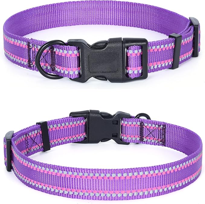 Mile High Life Reflective Dog Collar, Basic Dog Collars Adjustable Quick Release, Soft Nylon Pet