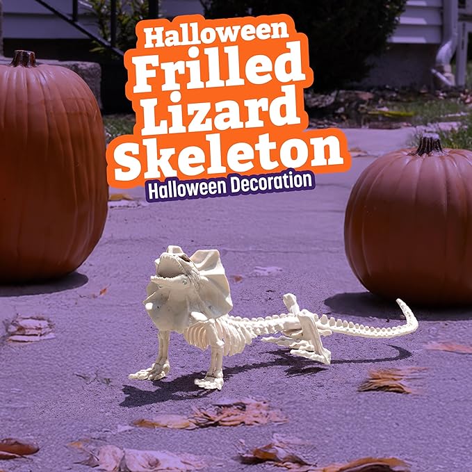 17" Frilled Lizard Skeleton Halloween Decoration- Weather Resistant for Indoor/Outdoor Spooky