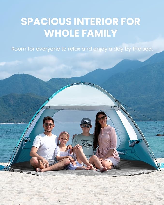 OutdoorMaster Beach Tent for 3/4 Person - Easy Setup Sun Shade Shelter, Portable Beach Shade Sun
