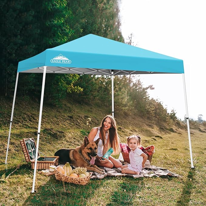 EAGLE PEAK 10x10 Slant Leg Pop-up Canopy Tent Easy One Person Setup Instant Outdoor Beach Canopy
