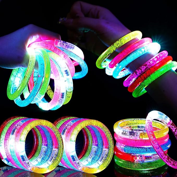 24Pcs Glow in the Dark Party Supplies for Kids/Adults, Flashing Light up Toys LED Bracelets
