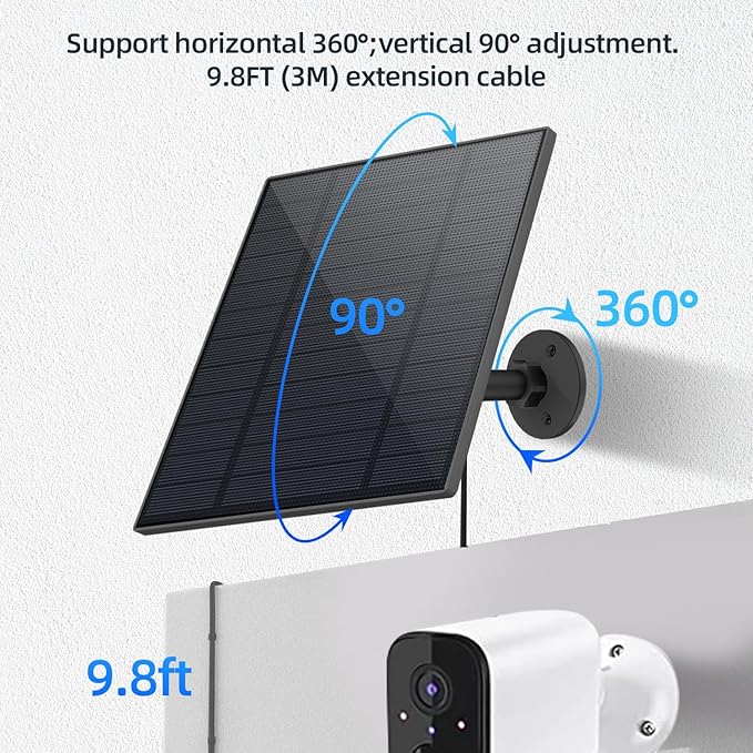 5W Solar Panel for Security Camera, Solar Panel with Micro USB & USB-C Port for DC 5V Outdoor