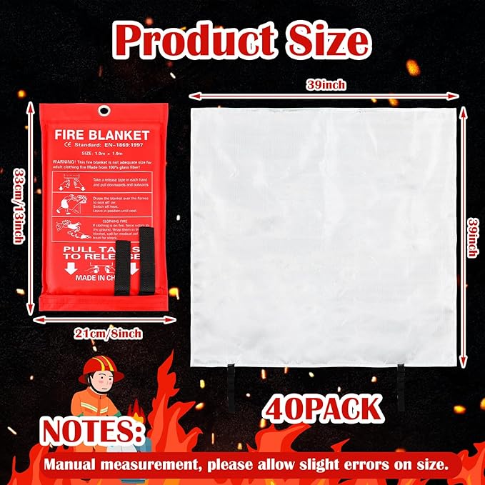 Macarrie 40 Pack 39??x 39??Fire Blanket Emergency for Home and Kitchen Safety Suppression Blanket