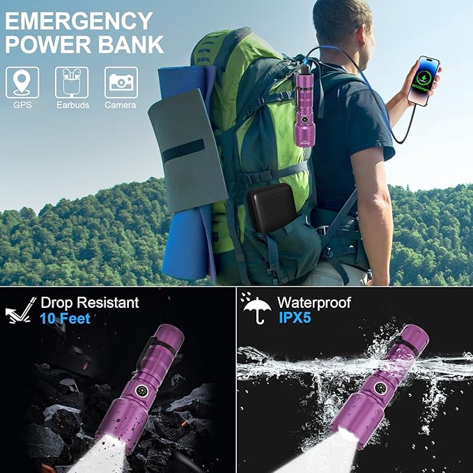 Flashlights High Lumens Rechargeable, Super Bright Long Range Small Powerful Flashlight, 6 Modes