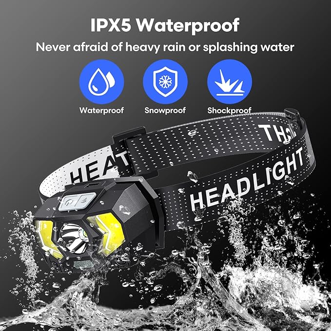 LED Headlamp Battery Powered, Headlight COB 2pcs 1500 Lumens, AAA Batteries Included, 7 Light Modes