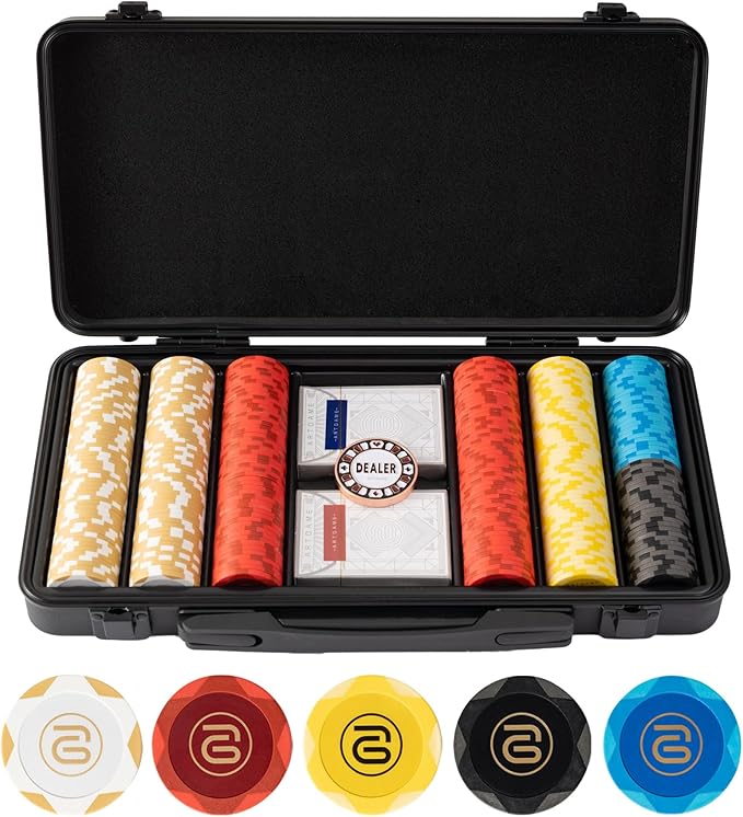 ARTGAME 14g Clay Poker Chips Set for Texas Hold'em, 300 PCS [Blank] With Case, Bright Colored Easy