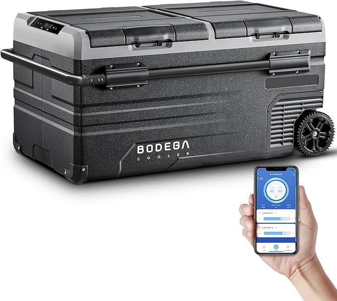 BODEGACOOLER 12 Volt Car Refrigerator, 100 Quart Portable Freezer, Car Fridge Dual Zone WIFI APP