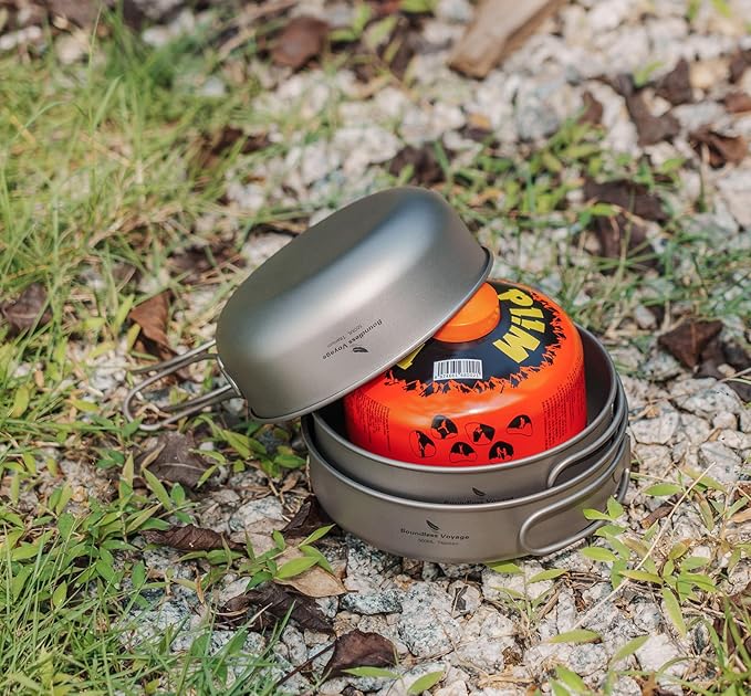 Camping Titanium Pots Set Titanium Bowl Set Outdoor Cookware Cooking Pan Pot with Folding-Handle