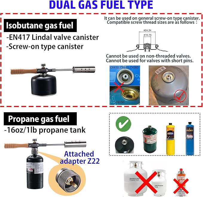 CAMPINGMOON Camping Grill Torch Dual Fuel Head Flame Adjustable for Charcoal Starter with Storage