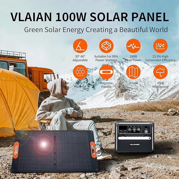 100W Portable Solar Panel for Power Station Generator,100 Watt Foldable Solar Panel Charger with