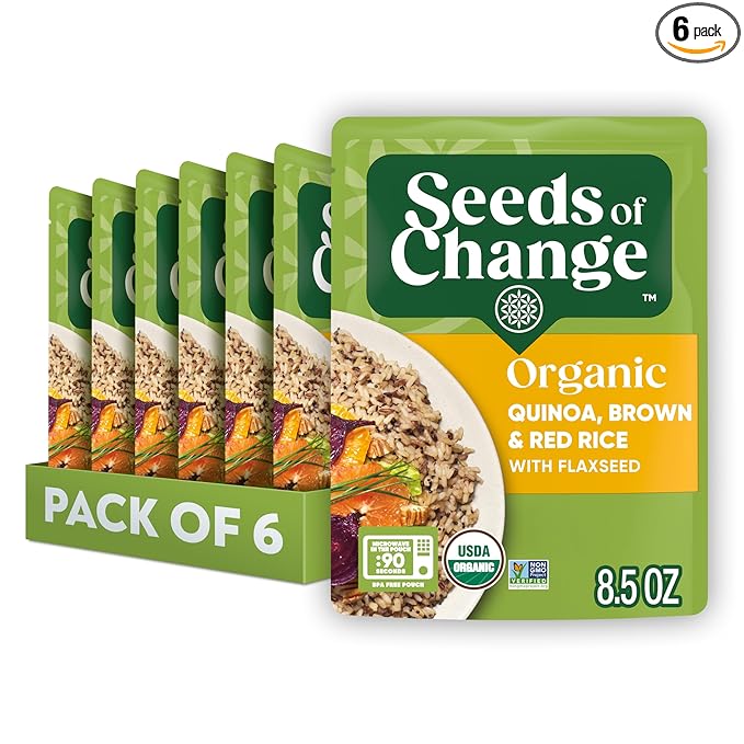 SEEDS OF CHANGE Organic Quinoa, Brown & Red Rice with Flaxseed, Microwaveable Ready to Heat, 8.5