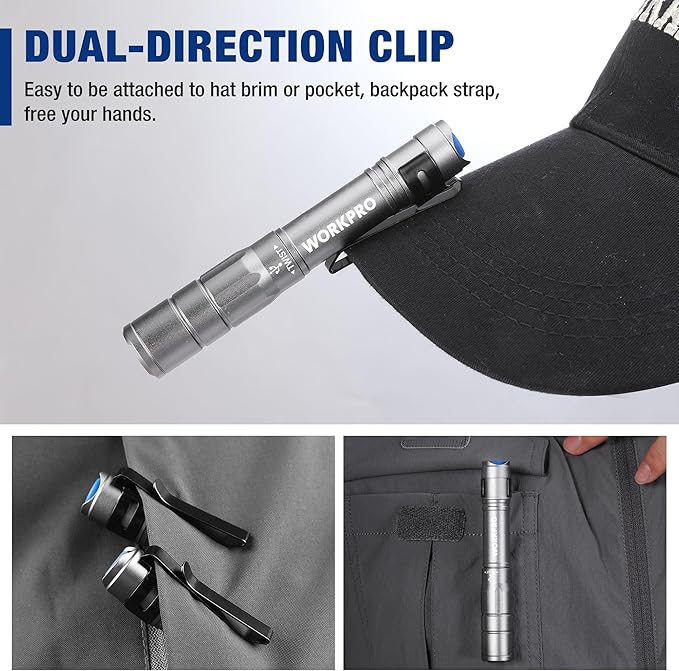 WORKPRO Rechargeable Pen Light, Mini Flashlight, 2 Pack Ultra-Compact EDC Flashlight, Pocket