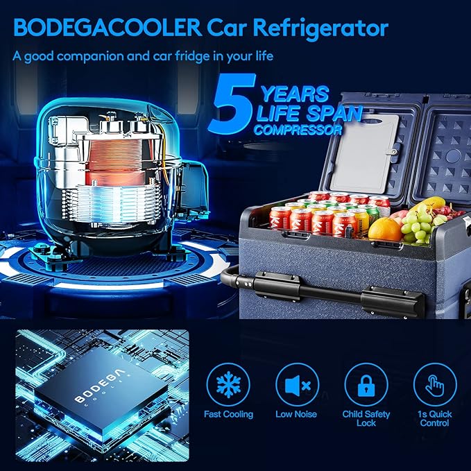 BODEGACOOLER 12 Volt Car Refrigerator,59 Quart (55L)12v Portable refrigerator,Car Fridge Freezer