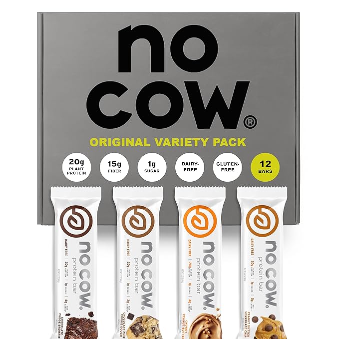 No Cow High Protein Bars, Original Variety Pack - Healthy Snacks, 20g Vegan Protein, High Fiber