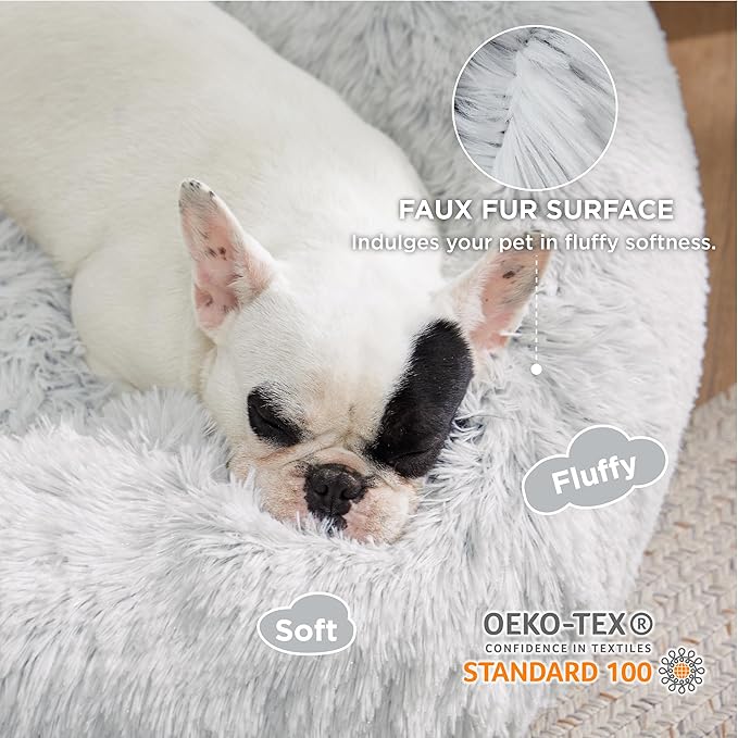 Bedsure Calming Dog Bed for Medium Dogs - Donut Washable Medium Pet Bed, 30 inches Anti-Slip Round