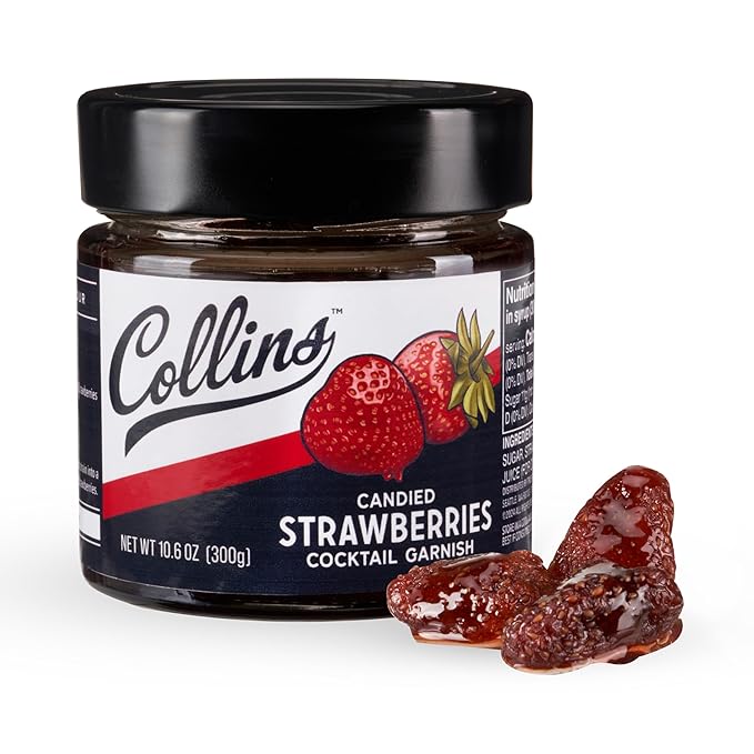 Collins Strawberries in Syrup, Cocktail Garnish for Daiquiris, Sours, Champagne, Desserts and Baked