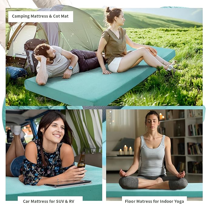 HOMBYS 3 INCH Thick Waterproof Memory Foam Camping Mattress for Outdoor Sleeping, Portable Roll Up