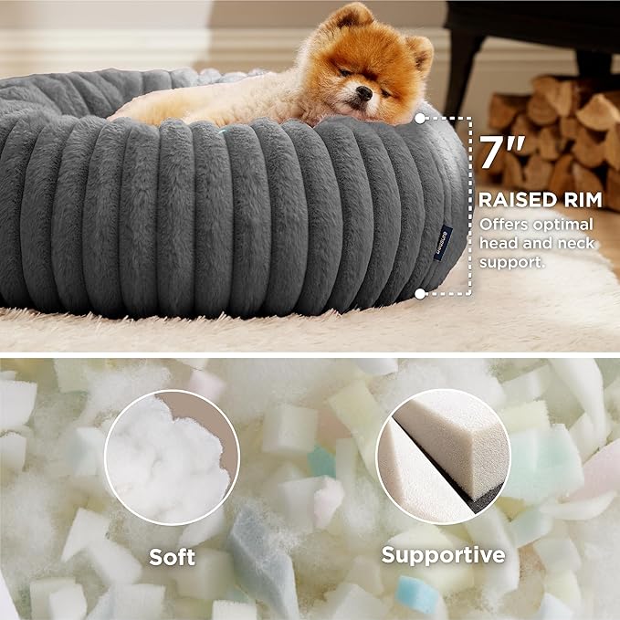 Bedsure Donut Small Dog Bed - Dog Beds for Small Dogs with Corduroy Fleece & Anti Slip Bottom