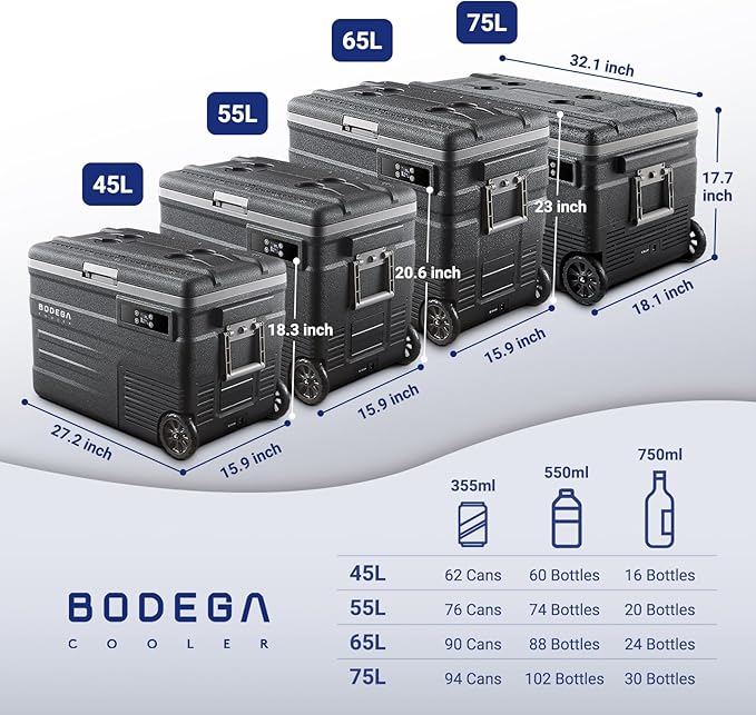 BODEGACOOLER 12 Volt Car Refrigerator,68Quart(65L) Camping Fridge,RV Portable Freezer Single