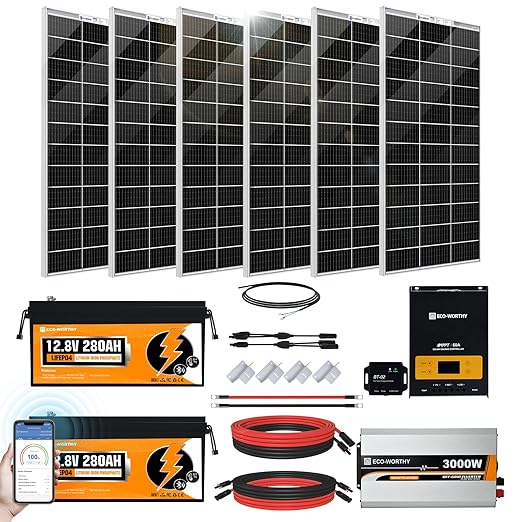 [Ultra] ECO-WORTHY 1200W 24V 5.52KWH Lithium Battery Solar System Off Grid:6pcs 195W Solar