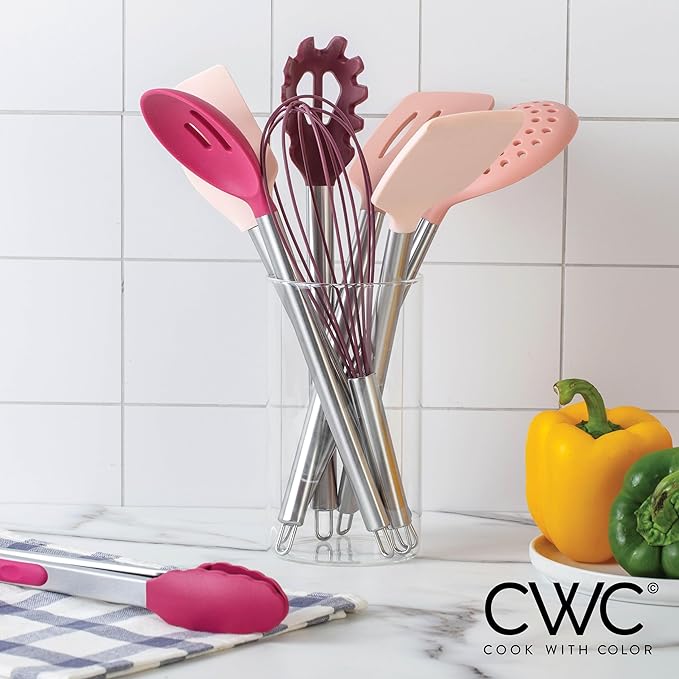 COOK WITH COLOR Silicone Cooking Utensils, Kitchen Utensil Set, Easy to Clean Silicone Kitchen