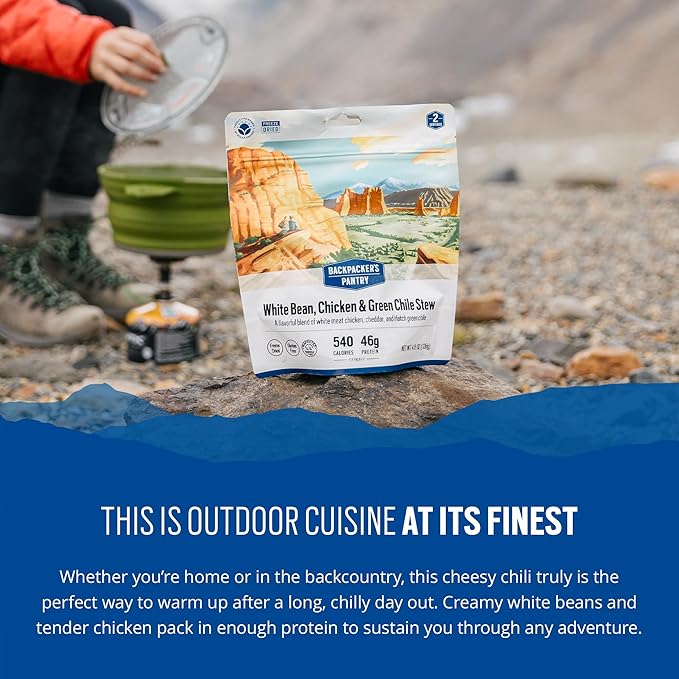 Backpacker's Pantry White Bean, Chicken, and Green Chile Stew | Freeze Dried Backpacking & Camping