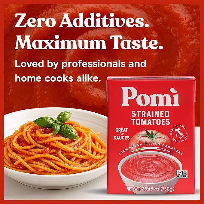 Pomì Strained Tomatoes 26.46oz (Pack of 12) - Creamy, Velvety Tomato Puree, No Additives or