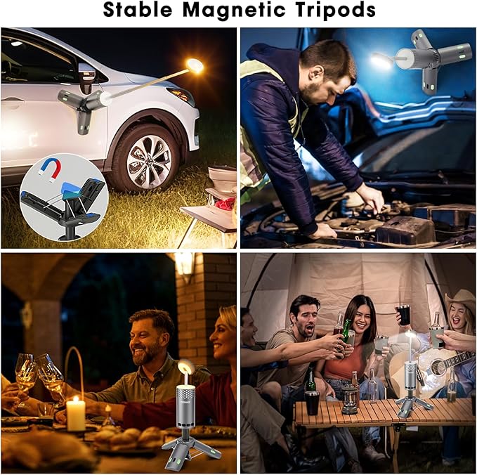 Camping Lights Rechargeable, Detachable Camping Lantern with Stand, Telescopic Waterproof Camp