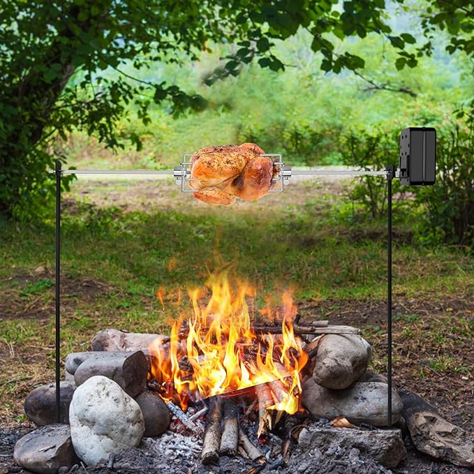 only fire Spit Rotisserie for Outdoor Campfire Grilling, Over Fire Camp Grill with 35×5/16" Square
