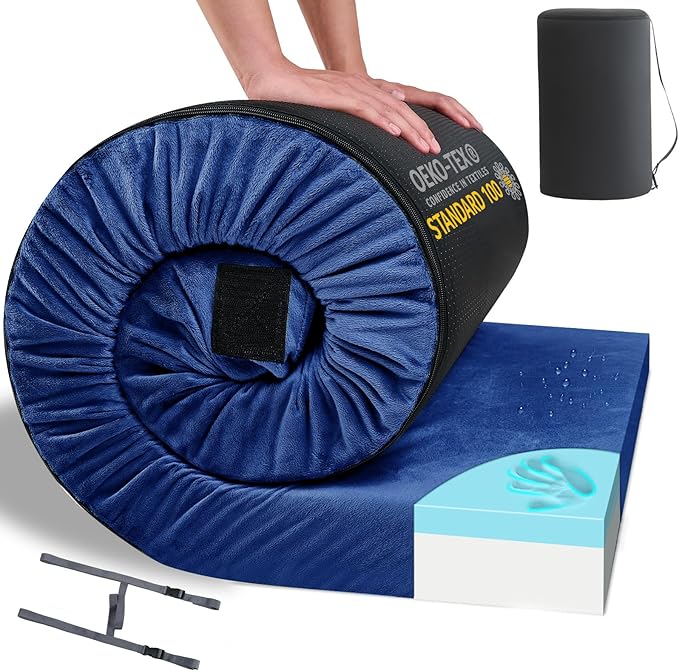 HomeMate CertiPUR-US Memory Foam Camping Mattress Pad Portable Roll Up Mattress for Adults Sleeping