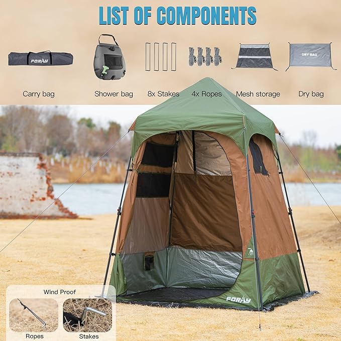 Camping Shower Tent Deluxe Changing Room Easy Set Up Privacy Shelter,Large Toilet Tent with Floor