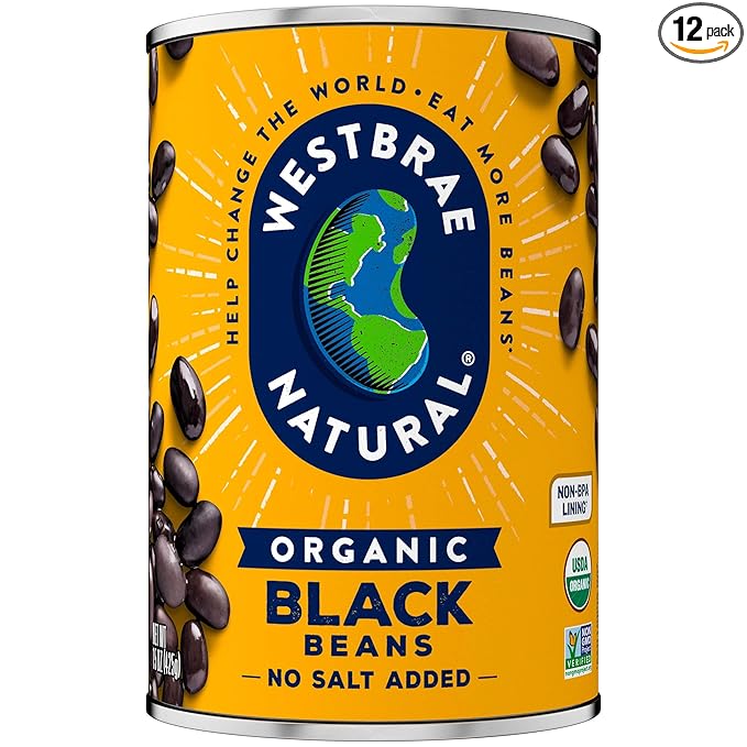 Westbrae Natural Organic Black Beans, Low Sodium, 15 Oz (Pack of 12) (Packaging May Vary)