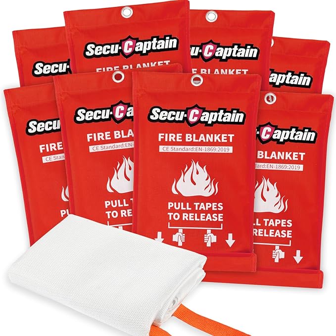 SecuCaptain Emergency Fire Blanket for Home and Kitchen - 8 Pack 40"x40" Flame Suppression