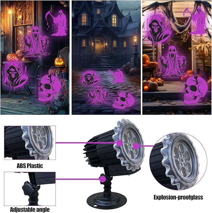 Halloween Projector Lights Outdoor, 3D-Dynamic Outdoor Holiday Light Projector with 4 Different