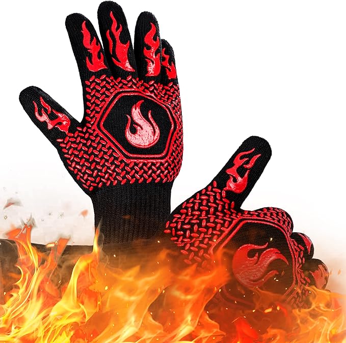 BBQ Fireproof Gloves, Grill Cut-Resistant Gloves 1472°F Heat Resistant Gloves, Non-Slip Silicone