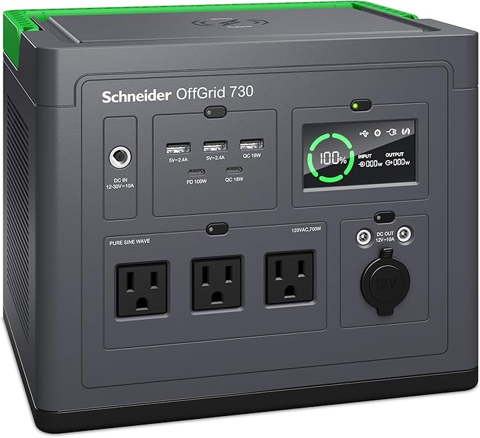Schneider OffGrid Portable Power Station 738W / 728Wh Portable Solar Generator for Camping or Home