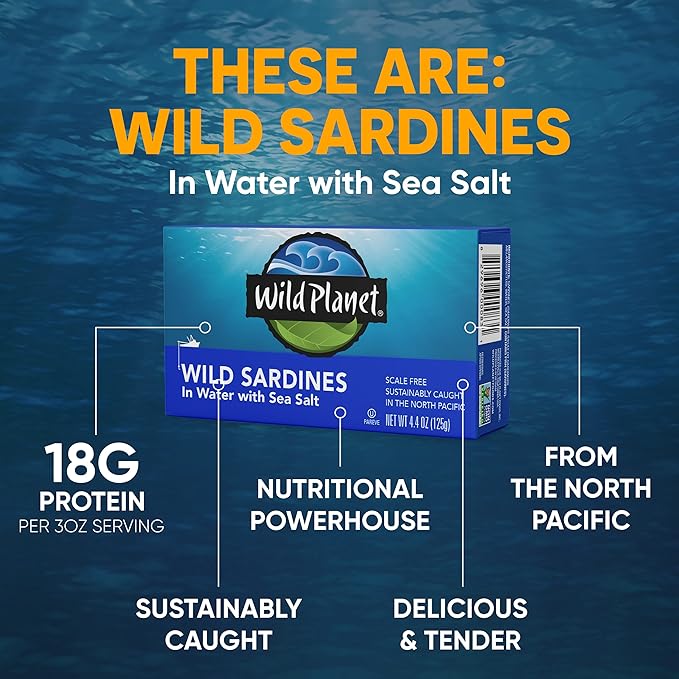 Wild Planet Wild Sardines in Water with Sea Salt, Tinned Fish, Non-GMO, Sustainable 4.4 Ounce (Pack