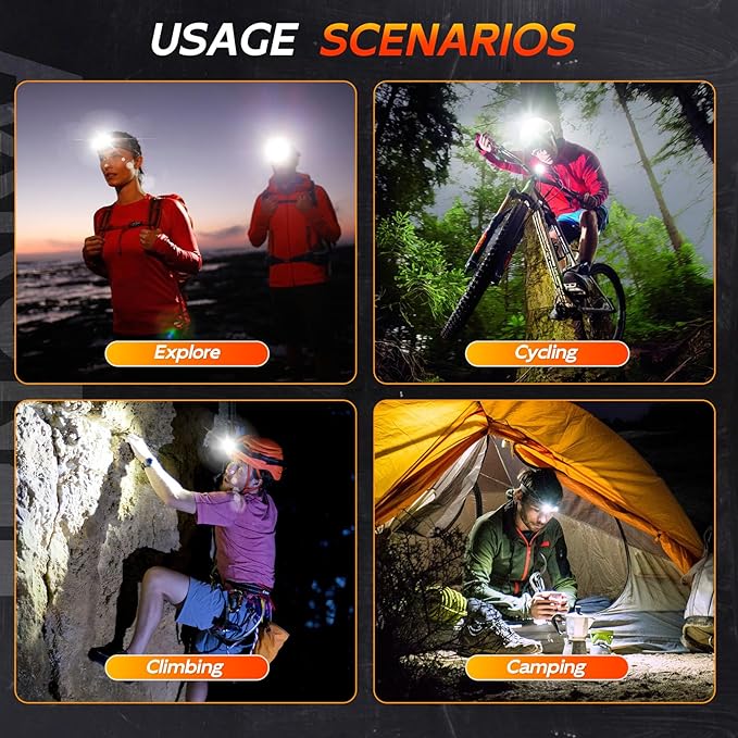 LED Headlamp Rechargeable 1000 Lumens Super Bright with 10 Modes & Motion Sensor, 2 Pack Head Lamp